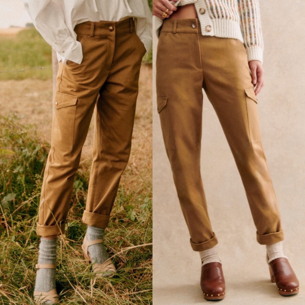 Sezane Benicio‎ Organic Cotton Cargo Pants Trousers Size 34 French US 2 Brown